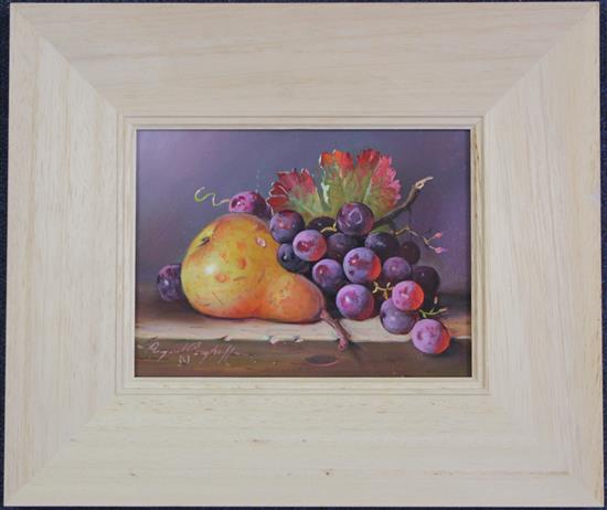 Raymond Campbell (20th C.) Pear with grapes, 5.5 x 7.5in.